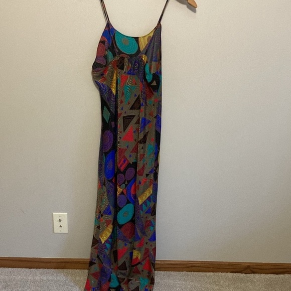 Vintage Mary McFadden Gown or Slip Dress, Size Large, Colorful Geometric Pattern - Picture 4 of 7